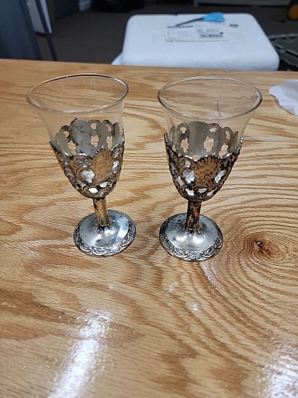Raimond Cordial Glasses Silver Plated Grapes Leaves Embossed Lot Of 2 Japan B87